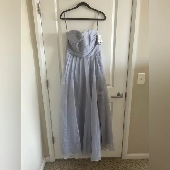 blue dress for baby girl Wedtrend Women Grey Blue A Line V Neck Tulle Embroidered Leaves Long Bridesmaid Dress Formal Dress, Grey Blue / US2